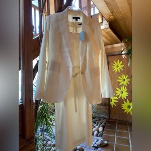 Ann Taylor Petite White Suit Jacket and Dress Matching Set